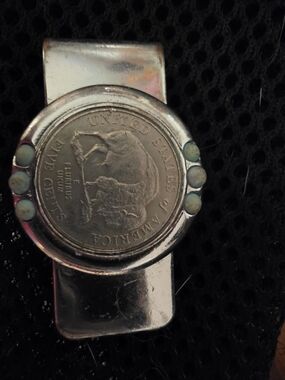 Vintage Silver Buffalo Nickel Money Clip with Turquoise Accents